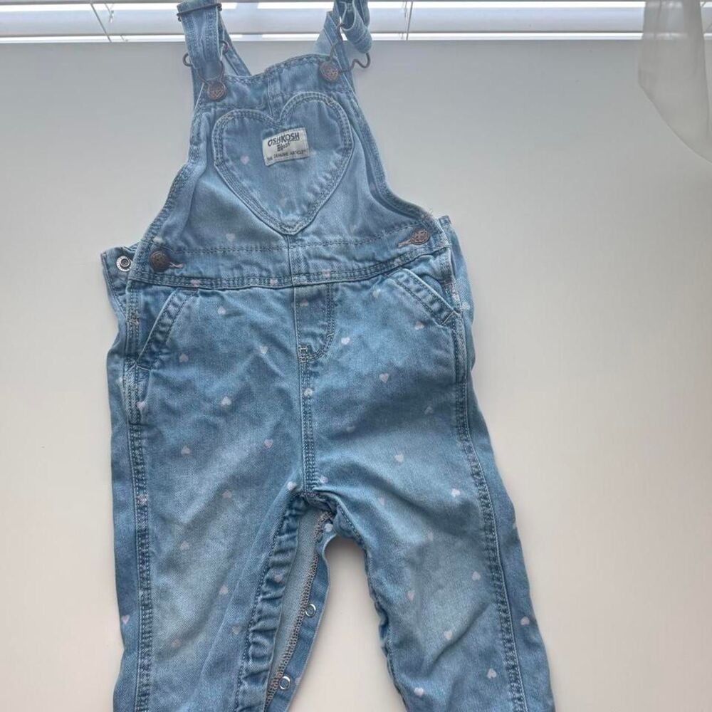 OshKosh B’gosh 18M Heart Print Denim Overalls